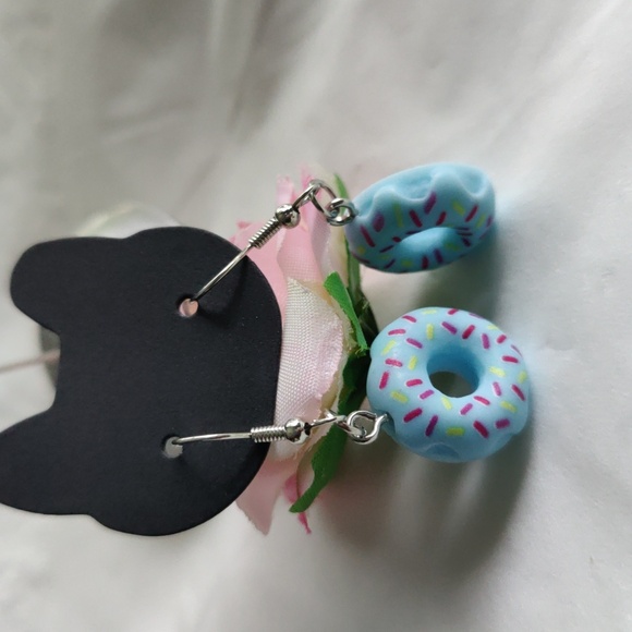 Donuts Earrings Handmade Light Blue - Picture 1 of 5